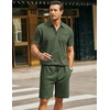 COOFANDY Men’s 2 Pieces Outfits Waffle Knit Polo Shirt and Shorts Set(Army Green)