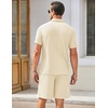 COOFANDY Men’s 2 Pieces Outfits Waffle Knit Polo Shirt and Shorts Set(Beige)