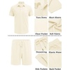 COOFANDY Men’s 2 Pieces Outfits Waffle Knit Polo Shirt and Shorts Set(Beige)