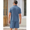 COOFANDY Men’s 2 Pieces Outfits Waffle Knit Polo Shirt and Shorts Set(Blue)