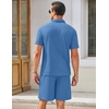 COOFANDY Men’s 2 Pieces Outfits Waffle Knit Polo Shirt and Shorts Set(Blue-1)