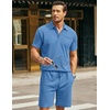 COOFANDY Men’s 2 Pieces Outfits Waffle Knit Polo Shirt and Shorts Set(Blue-1)
