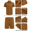 COOFANDY Men’s 2 Pieces Outfits Waffle Knit Polo Shirt and Shorts Set(Light Brown)