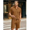 COOFANDY Men’s 2 Pieces Outfits Waffle Knit Polo Shirt and Shorts Set(Light Brown)