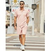 COOFANDY Men’s 2 Pieces Outfits Waffle Knit Polo Shirt and Shorts Set(Light Pink)