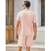 COOFANDY Men’s 2 Pieces Outfits Waffle Knit Polo Shirt and Shorts Set(Light Pink)