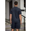 COOFANDY Men’s 2 Pieces Outfits Waffle Knit Polo Shirt and Shorts Set(Navy Blue)