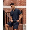COOFANDY Men’s 2 Pieces Outfits Waffle Knit Polo Shirt and Shorts Set(Navy Blue)