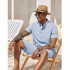 COOFANDY Men’s 2 Pieces Set Short Sleeve Henley Shirts and Shorts Set Texture Summer Beach Vacation Outfits(A-flecking Blue)