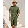 COOFANDY Men’s 2 Pieces Set Short Sleeve Henley Shirts and Shorts Set Texture Summer Beach Vacation Outfits(Army Green)