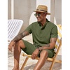COOFANDY Men’s 2 Pieces Set Short Sleeve Henley Shirts and Shorts Set Texture Summer Beach Vacation Outfits(Army Green)
