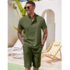 COOFANDY Men’s 2 Pieces Set Short Sleeve Henley Shirts and Shorts Set Texture Summer Beach Vacation Outfits(Army Green)