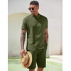 COOFANDY Men’s 2 Pieces Set Short Sleeve Henley Shirts and Shorts Set Texture Summer Beach Vacation Outfits(Army Green)