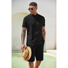 COOFANDY Men’s 2 Pieces Set Short Sleeve Henley Shirts and Shorts Set Texture Summer Beach Vacation Outfits(Black)