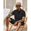 COOFANDY Men’s 2 Pieces Set Short Sleeve Henley Shirts and Shorts Set Texture Summer Beach Vacation Outfits(Black)