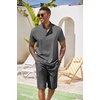COOFANDY Men’s 2 Pieces Set Short Sleeve Henley Shirts and Shorts Set Texture Summer Beach Vacation Outfits(Dark Gray)