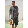 COOFANDY Men’s 2 Pieces Set Short Sleeve Henley Shirts and Shorts Set Texture Summer Beach Vacation Outfits(Dark Gray)