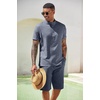 COOFANDY Men’s 2 Pieces Set Short Sleeve Henley Shirts and Shorts Set Texture Summer Beach Vacation Outfits(Flecking Navy Blue)