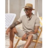 COOFANDY Men’s 2 Pieces Set Short Sleeve Henley Shirts and Shorts Set Texture Summer Beach Vacation Outfits(Khaki)