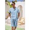 COOFANDY Men’s 2 Pieces Set Short Sleeve Henley Shirts and Shorts Set Texture Summer Beach Vacation Outfits(Light Blue)