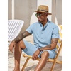 COOFANDY Men’s 2 Pieces Set Short Sleeve Henley Shirts and Shorts Set Texture Summer Beach Vacation Outfits(Light Blue)