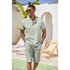 COOFANDY Men’s 2 Pieces Set Short Sleeve Henley Shirts and Shorts Set Texture Summer Beach Vacation Outfits(Light Green)