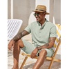 COOFANDY Men’s 2 Pieces Set Short Sleeve Henley Shirts and Shorts Set Texture Summer Beach Vacation Outfits(Light Green)