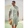 COOFANDY Men’s 2 Pieces Set Short Sleeve Henley Shirts and Shorts Set Texture Summer Beach Vacation Outfits(Light Green)