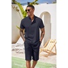 COOFANDY Men’s 2 Pieces Set Short Sleeve Henley Shirts and Shorts Set Texture Summer Beach Vacation Outfits(Navy Blue)