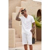 COOFANDY Men’s 2 Pieces Set Short Sleeve Henley Shirts and Shorts Set Texture Summer Beach Vacation Outfits(White)