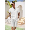 COOFANDY Men’s 2 Pieces Set Short Sleeve Henley Shirts and Shorts Set Texture Summer Beach Vacation Outfits(White)