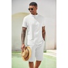 COOFANDY Men’s 2 Pieces Set Short Sleeve Henley Shirts and Shorts Set Texture Summer Beach Vacation Outfits(White)