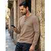 COOFANDY Mens Henley Shirts Long Sleeve Casual Pullover Button T-Shirt(Khaki)
