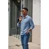 COOFANDY Men’s Knit Polo Shirt Long Sleeve Polo Sweaters Casual Golf Shirts(Dusty Blue)
