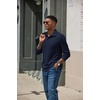 COOFANDY Men’s Knit Polo Shirt Long Sleeve Polo Sweaters Casual Golf Shirts(Navy Blue)