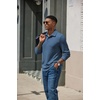 COOFANDY Men’s Knit Polo Shirt Long Sleeve Polo Sweaters Casual Golf Shirts(Sea Blue)