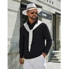 COOFANDY Mens Polo Shirts Long Sleeve Cotton Pique Casual Button Polo Tee(A-black)