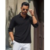 COOFANDY Mens Polo Shirts Long Sleeve Cotton Pique Casual Button Polo Tee(A-black)