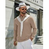 COOFANDY Mens Polo Shirts Long Sleeve Cotton Pique Casual Button Polo Tee(A-khaki)