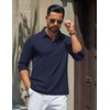 COOFANDY Mens Polo Shirts Long Sleeve Cotton Pique Casual Button Polo Tee(A-navy Blue)