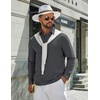 COOFANDY Mens Polo Shirts Long Sleeve Cotton Pique Casual Button Polo Tee(Dark Grey)