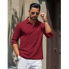 COOFANDY Mens Polo Shirts Long Sleeve Cotton Pique Casual Button Polo Tee(Dark Red)