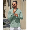 COOFANDY Mens Polo Shirts Long Sleeve Cotton Pique Casual Button Polo Tee(Ice Green)