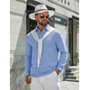 COOFANDY Mens Polo Shirts Long Sleeve Cotton Pique Casual Button Polo Tee(Light Blue)