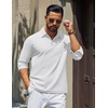 COOFANDY Mens Polo Shirts Long Sleeve Cotton Pique Casual Button Polo Tee(White)