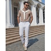 COOFANDY Mens Polo Shirts Short Sleeve Casual Knit Textured Summer Shirt(Khaki)