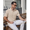COOFANDY Mens Polo Shirts Short Sleeve Casual Knit Textured Summer Shirt(Light Khaki)