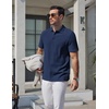 COOFANDY Mens Polo Shirts Short Sleeve Casual Knit Textured Summer Shirt(Navy Blue)