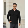 COOFANDY Men’s Quarter Button Pullover Sweater Mock Neck Thermal Fleece(Black)