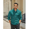 COOFANDY Men’s Quarter Button Pullover Sweater Mock Neck Thermal Fleece(Green and Black)